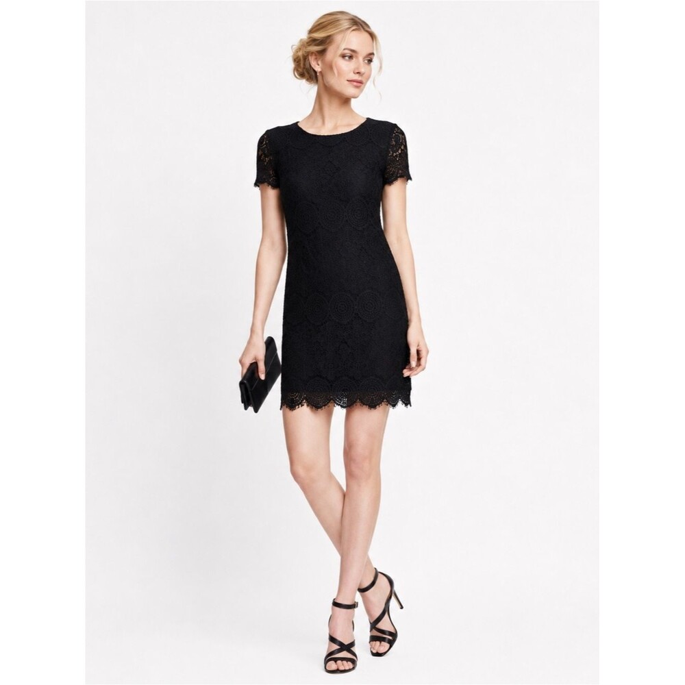 Laundry by Shelli Segal Black Lace Mini Dress Sheath Scallop Hem Size 8 Minimal